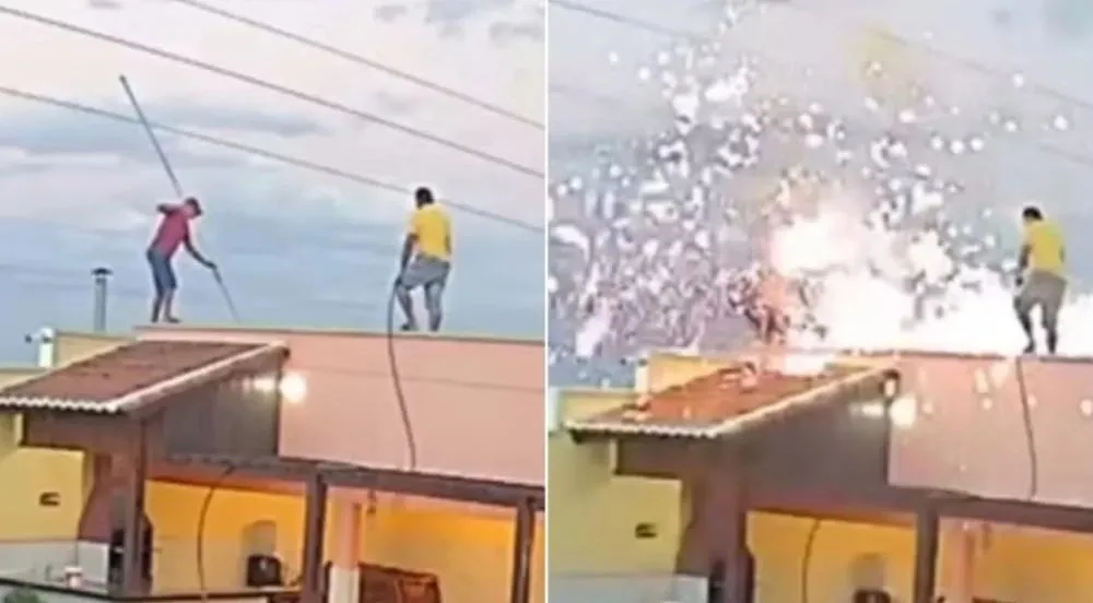 Homem sofre descarga elétrica